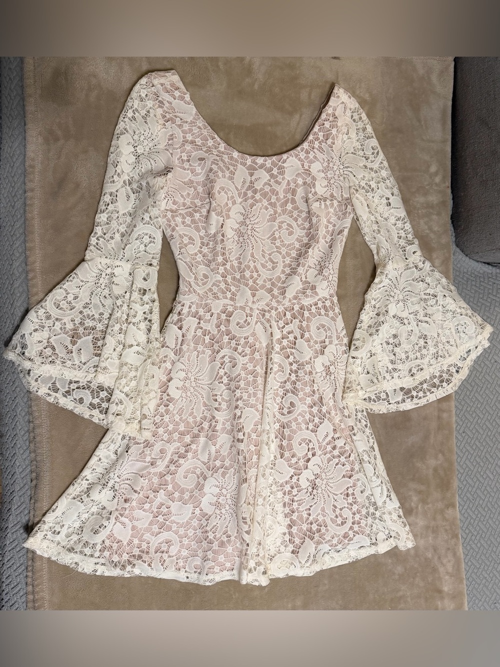 BCX Ivory Lace Fit-and-Flare Dress with Bell Sleeves